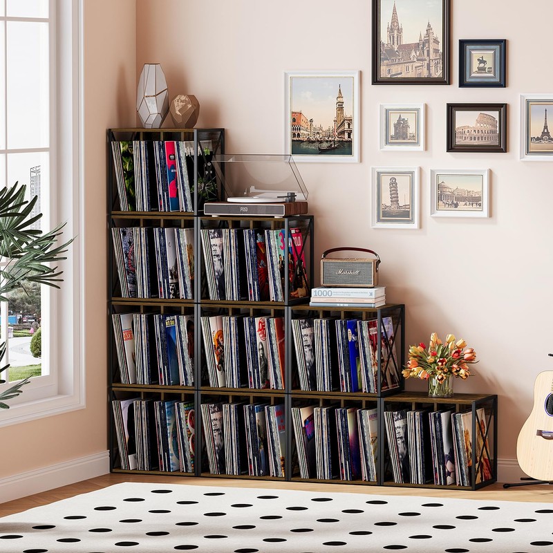 VYUOL Vinyl Record Storage,Vinyl Record Holder Up to 80-100 Albums,4-Compartment