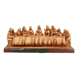 Ebros Gift Leonardo Da Vinci The Last Supper of Jesus and Disciples Faux Wooden Cedar Wood Look Decorative Figurine Religious Catholic Christian Apostles Gospel (12" Long Medium)
