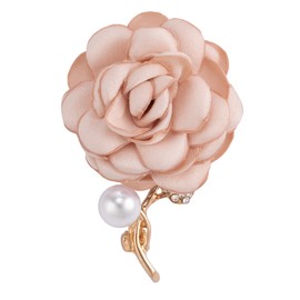 SELOVO Women's Pink Rose Flower Brooch Pin Simulated Pearl Leaf Wedding Party Fabric Flower Lapel Pin