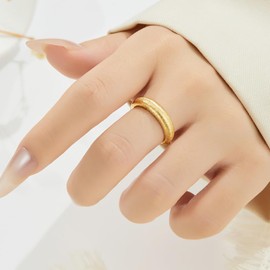 Kokoma Minimalist Gold Plated Chunky Statement Ring, Adjustable Open Band Fashion Stacking Ring Promise Engagement Wedding Rings Band for Women
