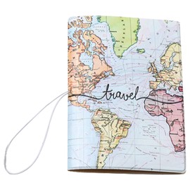 CREATCABIN Passport Holder World Map Travel Passport Case Cover Wallet with Card Case Pouch Elastic Band Closure for Business Credit Cards Boarding Passes Women and Men, Blue World
