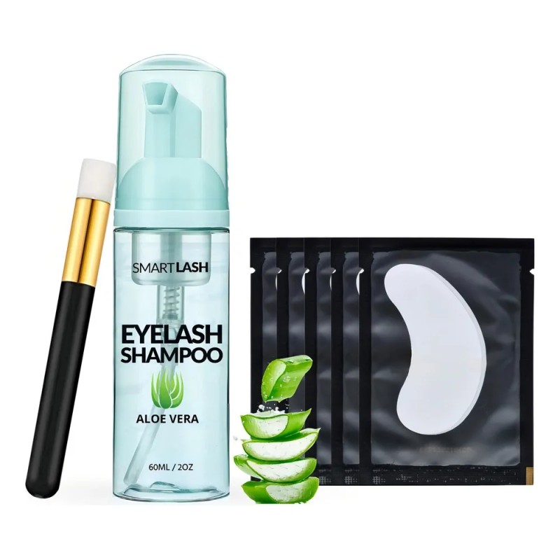 Shampoo Pestañas Espuma Smart Lash Kit Brocha + 5 Parches