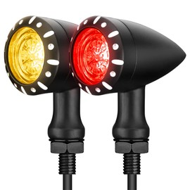 Bullet LED Turn Signal Light 4 Wire Motorcycle Rear Blinker Integrated Indicator Compatible with Harley Davidson Honda Yamaha Suzuki Kawasaki Caferacer Street Bike (Black)