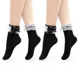 GoGou Ruffle Socks for Women Lace Socks Black White Socks Women's Breathable Ballet Socks for Women Girls, black, One size fits all