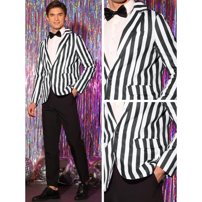 Lars Amadeus Black Striped Blazers for Men's One Button Business