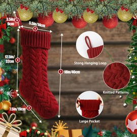 meioro Christmas Stockings with Greeting Card, 46cm/18in Large Size Cable Knit Christmas Stocking, Fireplace Hanging Xmas Stocking for Holiday Family Party Festival Decorations(Red, 1 Pack)