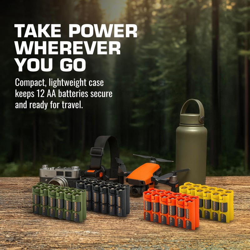 AA Battery Storage Caddy by Storacell, Orange, Holds 12 Batteries
