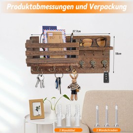 WwuHua Key Rack with Shelf, Wooden Key Rack with 9 Hooks, Modern Key Cabinet Suitable for Entrance Area, Front Door, Hallway, Bedroom, Office, Brown