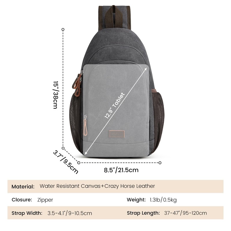 S-ZONE RFID Crossbody Sling Backpack Men Water Resistant Canvas Shoulder
