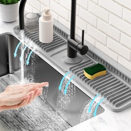 17.7inch Folding Faucet Mat for Kitchen Sink Splash Guard[7° Slope Fast Self-draining][Snap Lock Fit] Gray