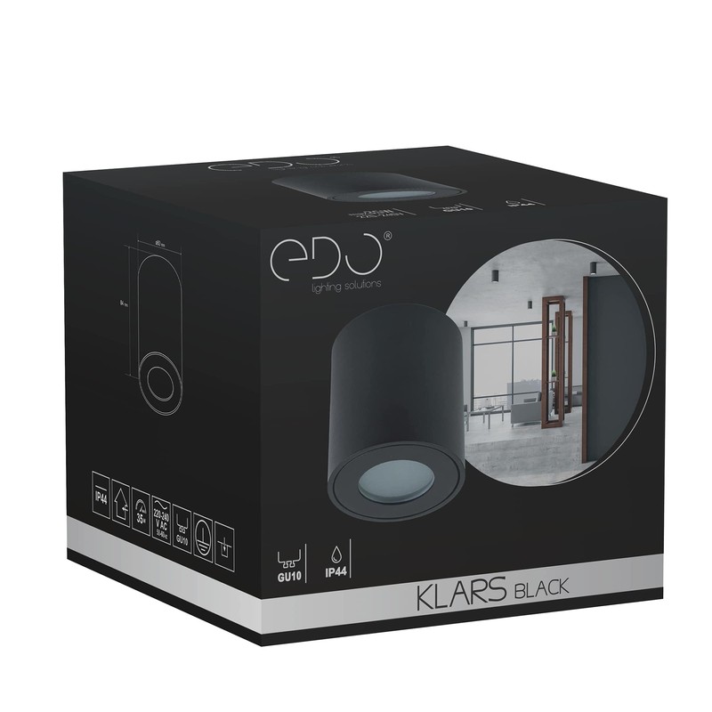 EDO Surface-Mounted Spotlight Clear Black IP44 Waterproof LED Ceiling Light