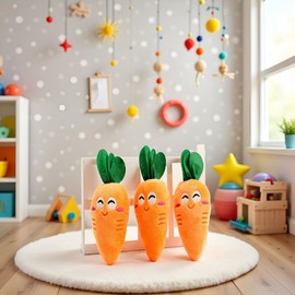 WNHNO 3Pcs Orange Soft Puppy Pet Supplies Cute Carrot Plush Chew Squeaker Sound Squeaky for Dog Cat Birthday Xmas Gifts, Squeak
