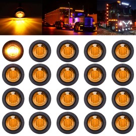 PSEQT 3/4 Inch Trailer Marker LED Lights, Clearance Light Side Front Rear Bullet Brake Turn Stop Reverse Tail Lighting 12V for Pickup Trailer Truck Car Bus RV Boat(20Pcs Amber)