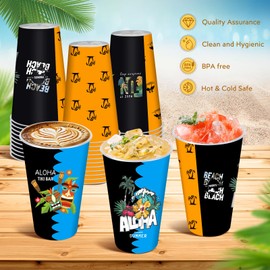 50 Pcs Hawaiian Luau Party Cups 16 oz Summer Disposable Plastic Cups, Tropical Floral Hibiscus Palm Tree Flamingo Tiki Drinking Cups for Hawaii Beach Pool Birthday Party Drinkware Supplies