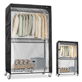 Alickwang Garment Rack Cover Only,600D Durable Dustproof Waterproof Clothing Rack Cover with Zipper,Oxford Fabric Clothes Rack Cover for Metal Garment Rack,Cover Only,Clear Front,45"Lx17.7"Wx80.3"H