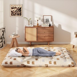 Giantex Japanese Floor Mattress, 4 Inch Futon Mattress w/Washable Cover & Storage Bag, Foldable Roll up Mattress Tatami Mat, Portable Sleeping Pad for Camping, Dormitory, Queen