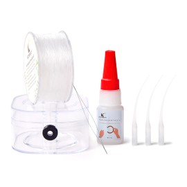 KONMAY 0.8mm Crystal Elastic String Bracelet Making Kit-Includes 1 Roll Clear Stretchy Beading Cord, Clear Bracelet Glue for Elastic Knot Fixing Drip, Beading Needles