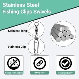 Atibin Saltwater Freshwater Snap Swivels Stainless Heavy Steel Fishing Clips Swivel Barrel Clip Fishing Snaps Rolling Speed Change Black Nickel, 50pcs, 59lb