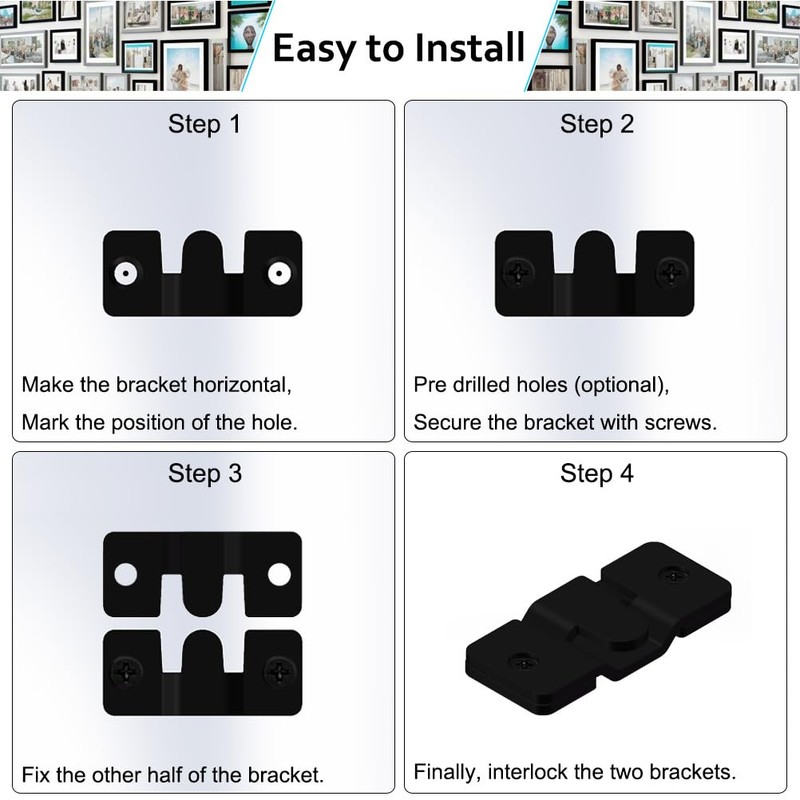 24 Pack Flush Mount Brackets 1.7in x 0.75in Black Stainless