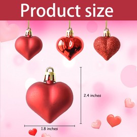 Tindobewan 12Pcs Heart Ornaments Multi Finish Heart Baubles Hanging Ornaments for Valentine’s Day Decor Mother's Day Christmas Tree Wedding Anniversary Party Decoration(Red)