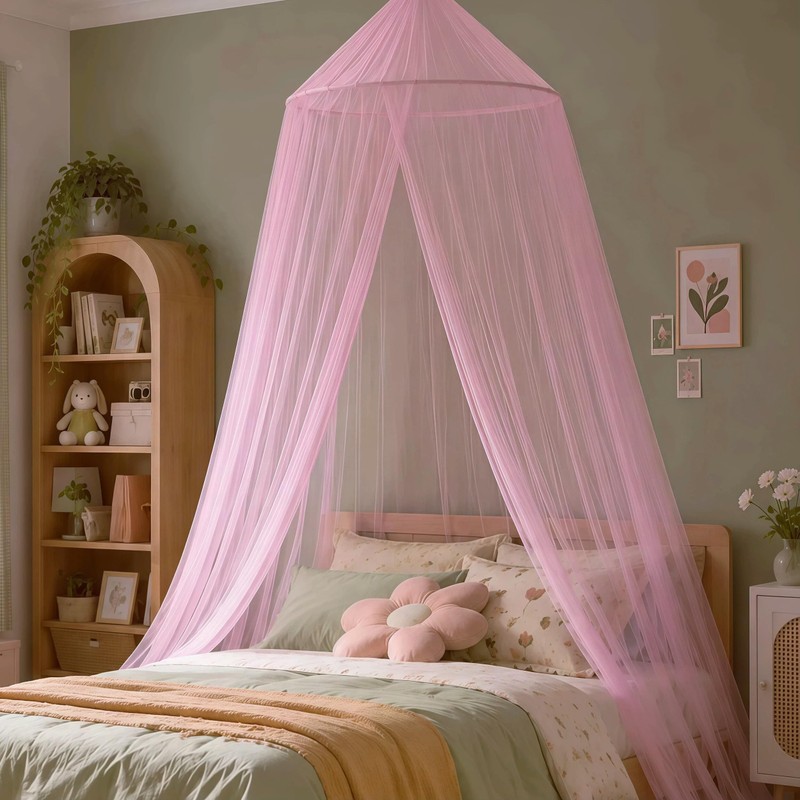 Pink Bed Canopy for Girls, Mosquito Netting for Bedroom, Bed