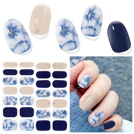 Semi Cured Gel Nail Strips (Ink Navy Blue), 28 pcs UV Gel Nail Stickers for Women Work with Any UV Lamps, Salon Quality Nails Wraps for Home DIY Nails Art