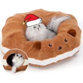 FUKUMARU Cat Tunnel Bed for Indoor Cats, Bagel Donuts Cat Tunnel Toys with Crinkle Paper Ears, Round Pet Play Tunnel Toy for Kitten and Rabbit, Cat Tunnel Christmas Tree Skirt, Collapsible&Washable