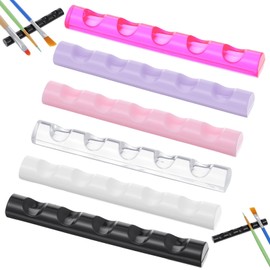 Qulkws 6 Pcs Makeup Brush Organizer Holders, 6 Colors Crystal Bar Pen Holder, 5 Grids Acrylic Nail Art Brush Holder Stand for Gel Nails Supplies Drawing Pens DIY Nail Art Pens