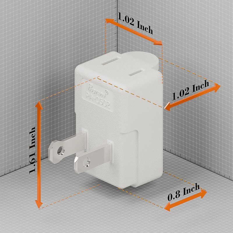 Polarized 2-Prong L Type Adapter, Vertical Right Angled Down Angle