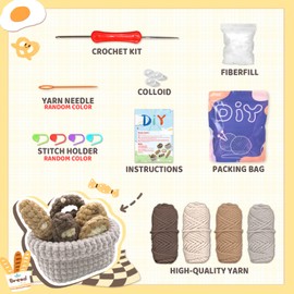 YAMAXIN Crochet Kit for Beginners, Beginner Crochet Kits with Step-by-Step Video Tutorials, Crochet Starter Kit for Adults with Yarn Sets (6pc Bread Combinations)