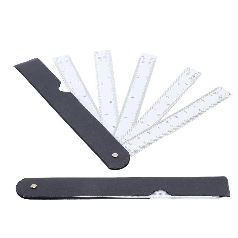 Entatial 20cm Fan Shaped Folding Multiscale Measuring Ruler Black Plastic