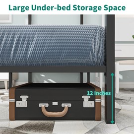 YITAHOME Canopy Bed Frame Metal Four Posters 14 Inch Platform with Built-in Headboard Strong Metal Slat Mattress Support, No Box Spring Needed, Black, Queen Size