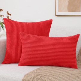 Mecatny Corduroy Decorative Throw Pillow Covers 20x20 Set of 2 for Sofa Bedroom Living Room, Stylish Soft Striped Couch Pillow Covers for Home Decor, Red