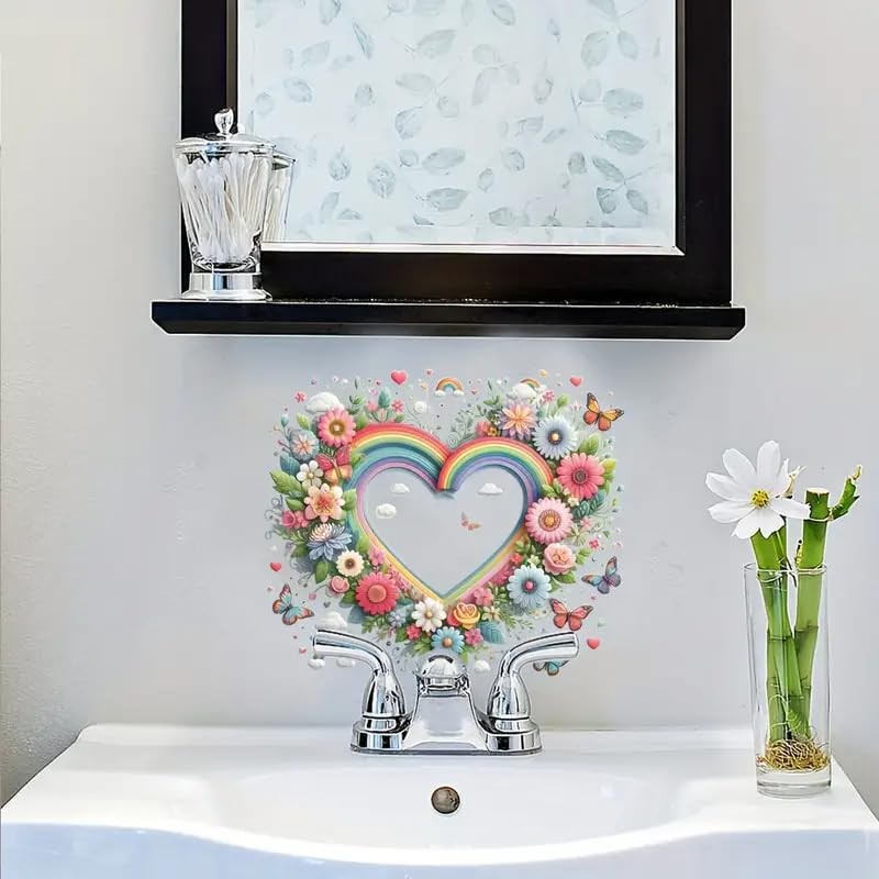 Heart Flower Leaf Toilet Cover Sticker Decals,Rainbow Daisy Butterfly Waterproof