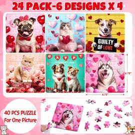 Partylamb Jigsaw Puzzles Gifts for Kids - 24 Packs Cat Dog Jigsaw Puzzles with Gift Cards, Easter Gifts Exchange Birthday Party Favors Easter Basket Stuffers Egg Fillers for Kids Boys Girls Parties