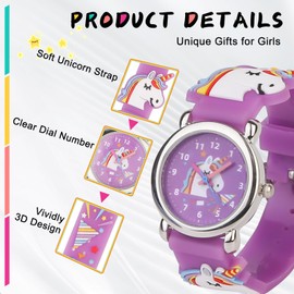 TZIXBOI Girls Watches,Unicorn Watch Analog Watch Waterproof Toddler Baby Watch,Gifts for Kids Age Over 3 Year Old Children,Girls Birthday Christmas Gifts
