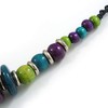 Avalaya Lime Green/Teal/Purple Wood Button/Round Bead Black Cotton Cord Necklace