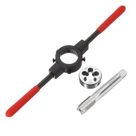 uxcell 5/8-18 UNF Tap and Die Set 38mm Round Die Stock Handle Wrench with Plastic Handle, High Speed Steel Machine Thread Tap and Round Die Threading Tool