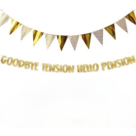 Goodbye Tension Hello Pension Gold Glitter Banner, 12 Pieces Single-Sided Golden Wave Pattern Retirement Decorations - Goodbye Tension Hello Pension