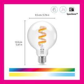 WiZ Color G25 Color Filament LED Smart Bulb - Pack of 6-300 Lumen - E26 Indoor - Connects to Your Existing Wi-Fi - Control with Voice or App + Activate with Motion - Matter Compatible.