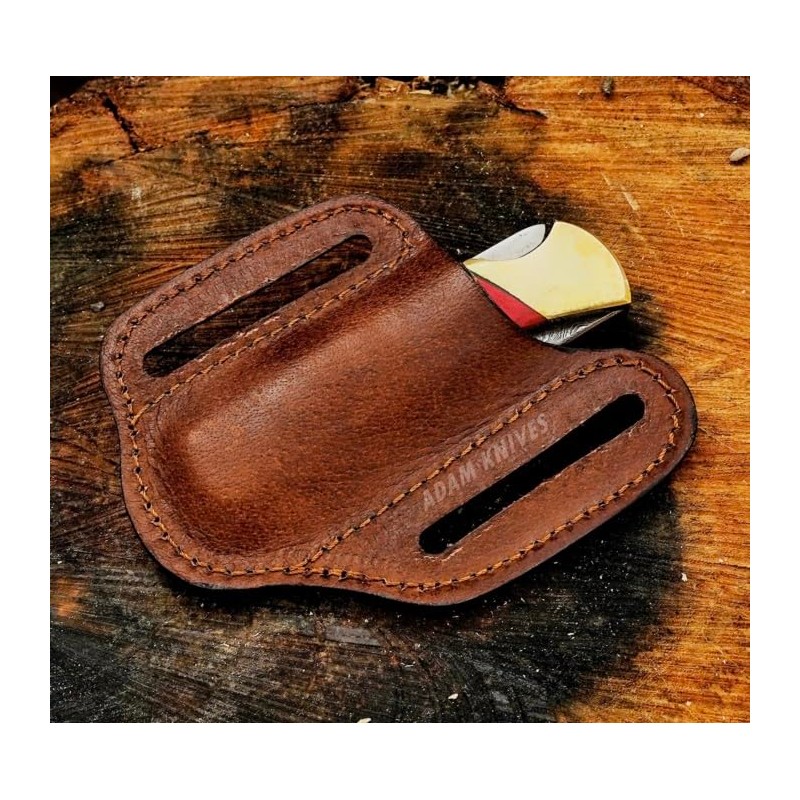 ADAM KNIVES Leather Pocket Knife Sheath For Belt, Slanted Sheath,