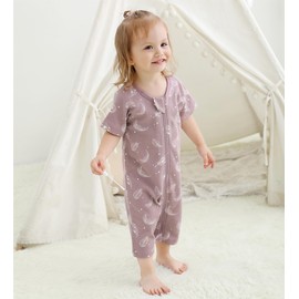 Owlivia Baby Short-Sleeve Summer Romper Set, 2-Pack Tank Romper Jumpsuit for Girls and Boys, Cartoon One-Piece Coverall Outfit(12-18 Months, Feather Mauve & Dark Grey Melange)