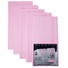 New Paradise Heavy Duty Plastic Disposable Reusable Table Covers, Rectangular Tablecloth, Table Cover, Size 54'' x 108'' (Pack of 5) - Pink