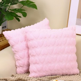 Ausing Plüsch Kissenbezug 45 x 45 cm 2 PC Dekorative Kissen für Wohnzimmer Niedliche Raumdekoration Rosa Kissen Bezüge