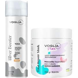VOGLIA 2 Pack Shampoo Matizador para cabello rubio y mechas + Tratamiento Reparador Para cabello dañado y seco. Restaura el color, brillo y repara cabello dañado.