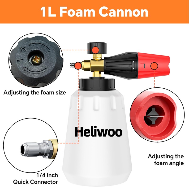 Heliwoo Short Pressure Washer Gun with Foam Cannon 5000 PSI,