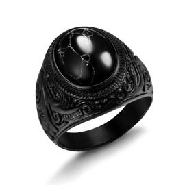 Dochais Great gift for men, jewellery men's ring made of stainless steel, ring black men's gemstone ring, round signet rings, Stainless Steel