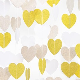 White Champagne-Gold Decorations for Party - 52Ft Heart Paper Garland Decoration Streamers Birthday Banner Bridal Baby Shower Wedding Bachelorette Engagement Graduation Hanging Decor Hongtongtong