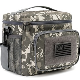 FlowFly Tactical Lunch Bag Large Insulated Lunch Box Cooler Tote for Men, Women with MOLLE / PALS Webbing (Digital#Camo, Medium)