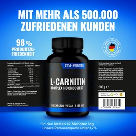 Ultra High Dose L-Carnitine Triple Complex – 3196mg, 180 Capsules – Enhanced Absorption with Black Pepper